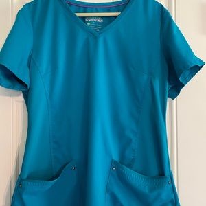 Purple Label Yoga by Healing Hands. Turquoise Scrub Top size Large